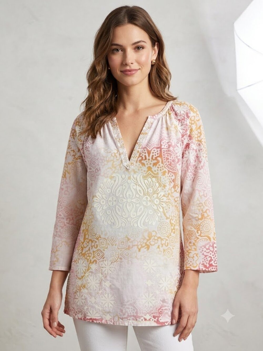 ROBERT GRAHAM Paisley Mix Boho Peasant Lightweight Tunic Top Size S / P